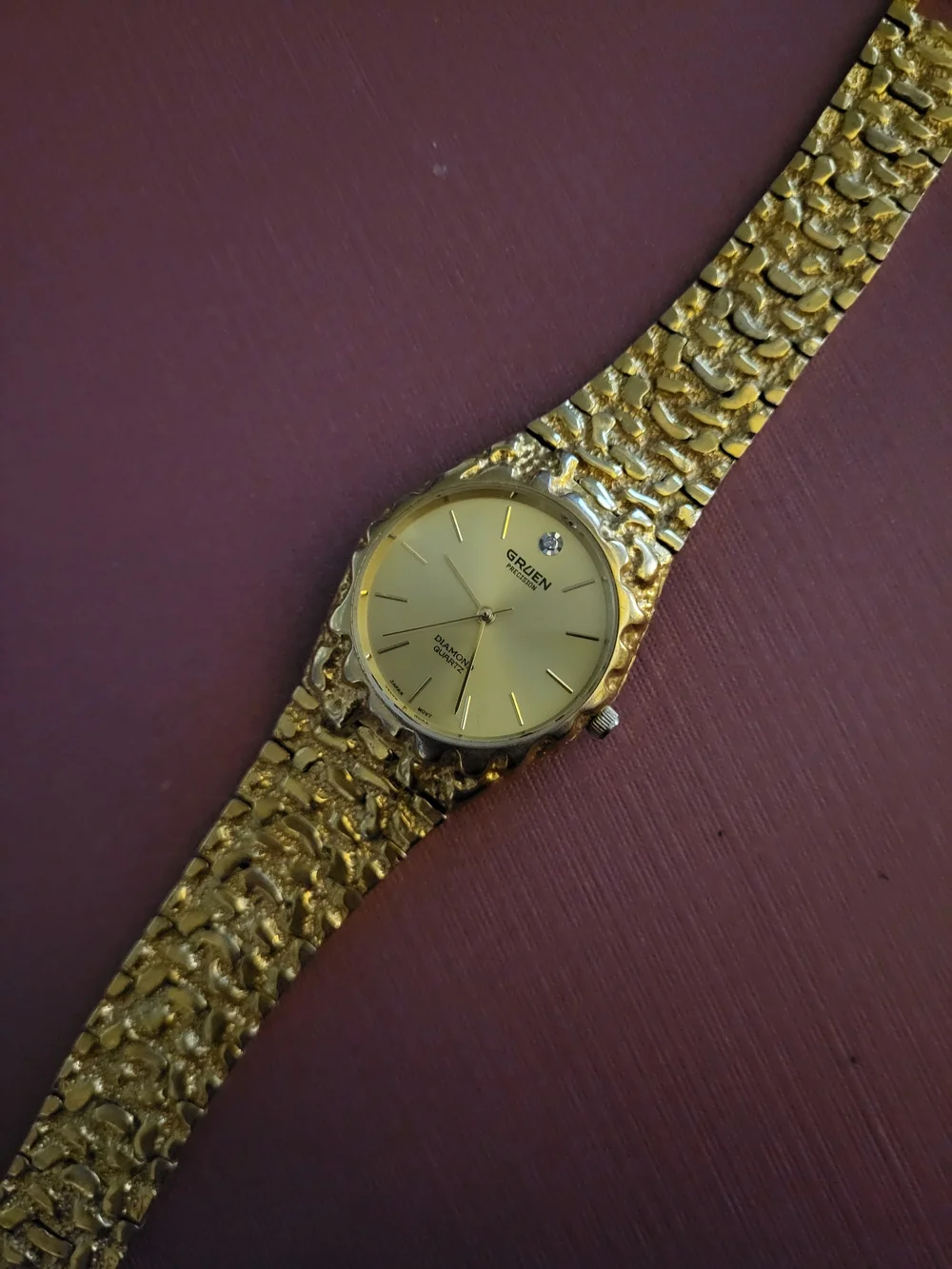 Gruen Gold-Tone Textured Bracelet Watch